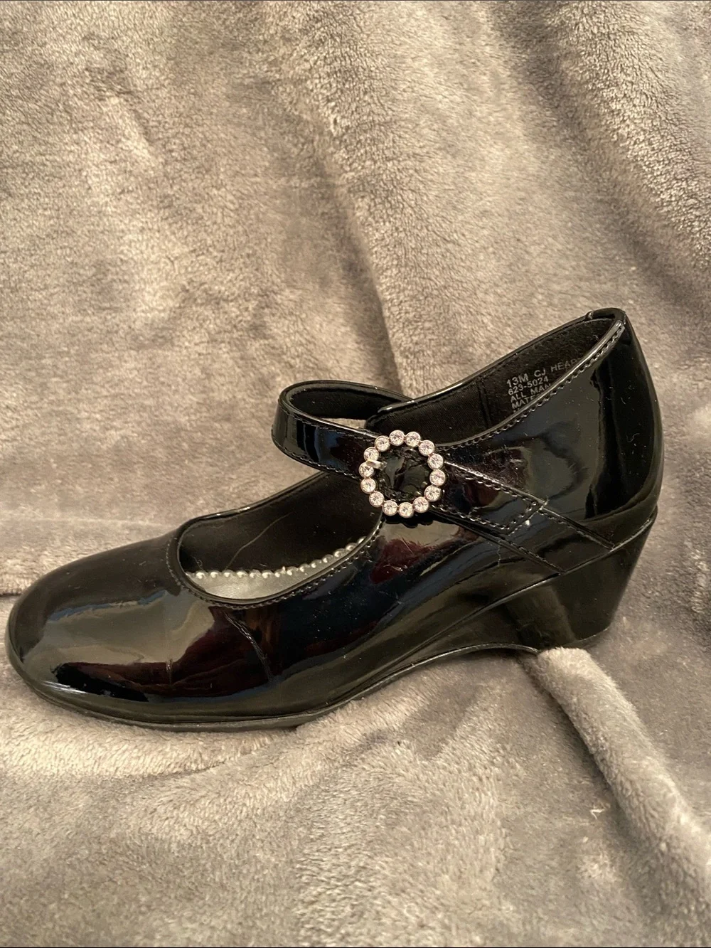 Christie & Joe Girls' Black Patent Mary Jane with Rhinestone Buckle